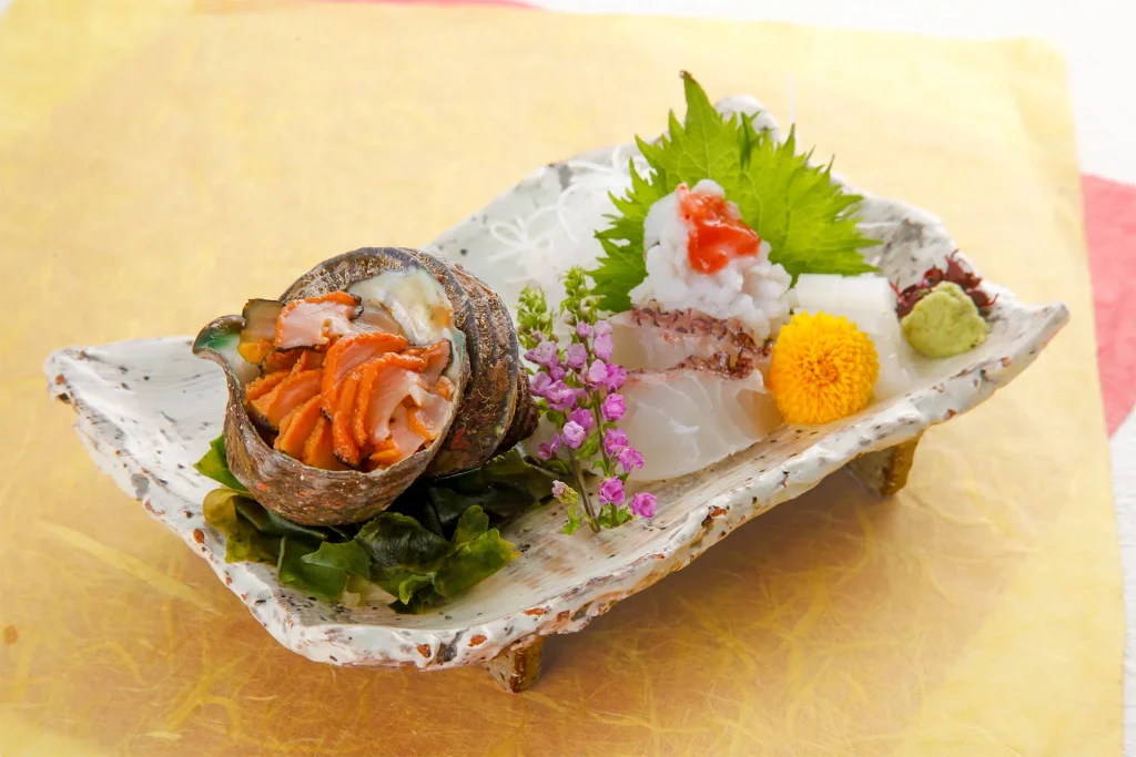 宴会メニュー 作り4種 サザエ はも 真鯛 烏賊